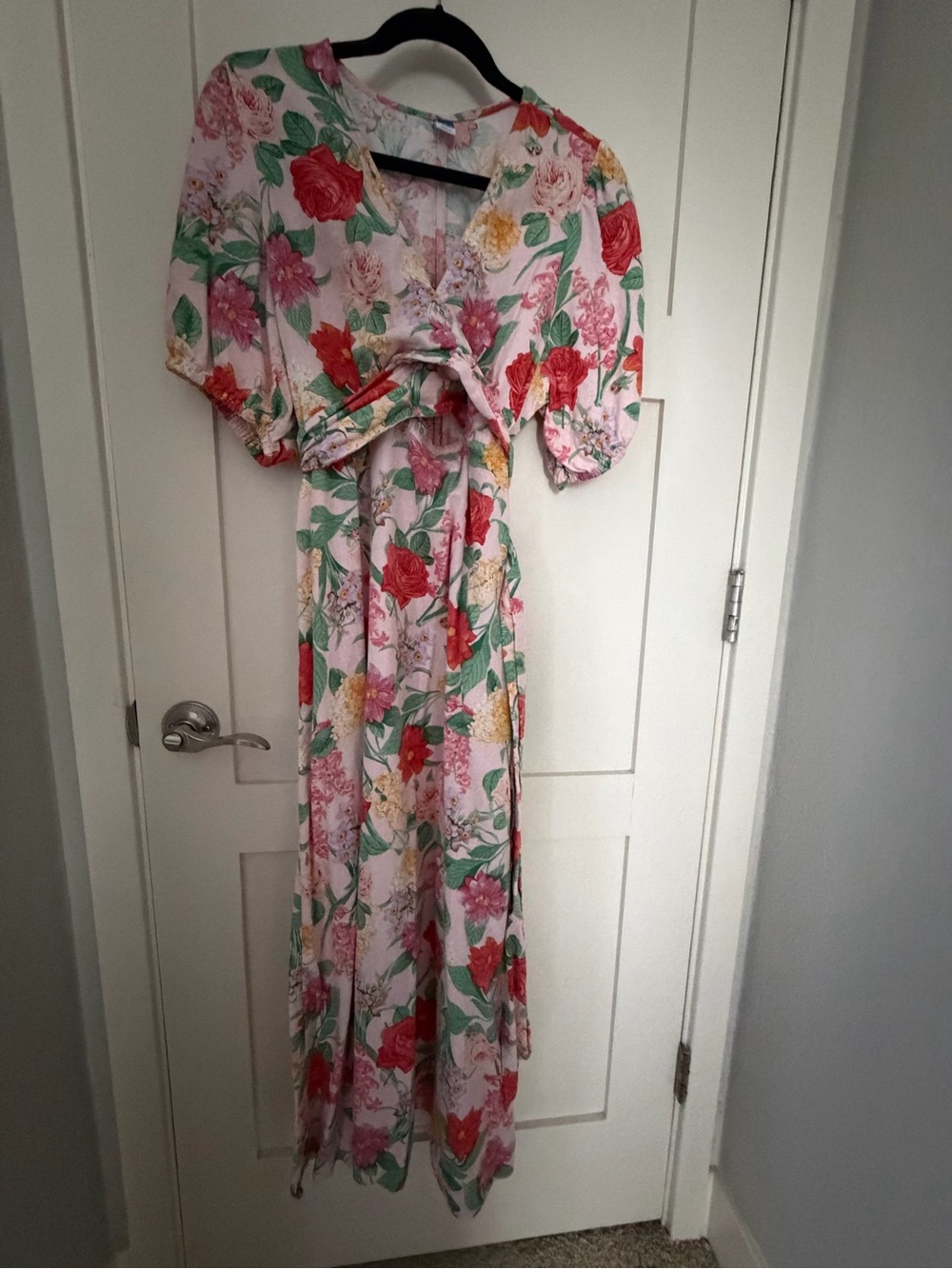 Old Navy Floral Pink Maxi Dress with Red and Green Accents